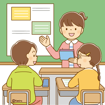 みんなの前で発表をする小学生のイラスト350