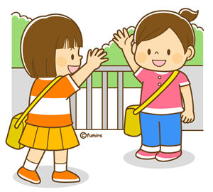 ともだちに挨拶をする女の子のイラスト