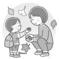 どんぐりを拾うこども(モノクロ)