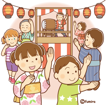 盆踊りを踊るこどもたちのイラスト350