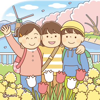 春の遠足に行った子どもたちのイラスト350