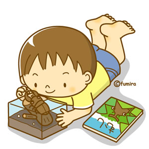 くわがたと子どものイラスト