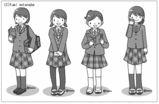 女子中学生イラスト モノクロ