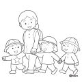 おさんぽする子どもたちのイラストぬりえ