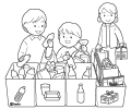 ごみの分別をする子どもたちぬりえ