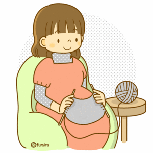 編み物をする妊婦さんのイラスト