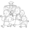 走っている江戸時代の子どもたちのイラストぬりえ