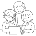 パソコンの画面をのぞき込む女の子たちのイラストぬりえ120