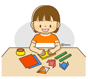 おりがみで遊ぶ女の子のイラスト