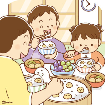 くりごはんをたべるこども