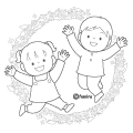 金木犀の輪とこどもたちのイラストぬりえ