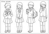 女子中学生イラスト 線