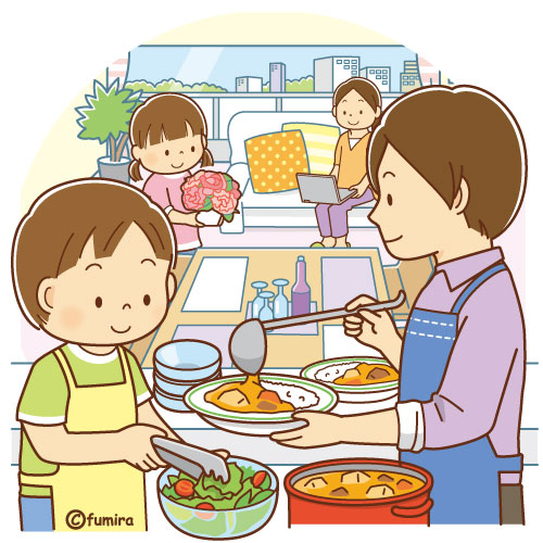 クリップアート 母の日のイメージ 料理をするお父さんと子供のイラスト 子供と動物のイラスト屋さん イラストレーターわたなべふみ のブログ クリップアート 母の日のイメージ 料理をするお父さんと子供のイラスト 子供と動物のイラスト屋さん イラストレーターわたなべふみ のブログ