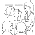 授業中に黒板の前で答えを書いている外国人の女の子と先生ぬりえ