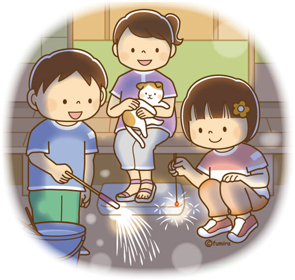クリップアート 手持ち花火であそぶ子どもたちのイラスト 子供と動物のイラスト屋さん イラストレーターわたなべふみ のブログ