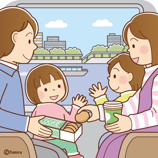 クリップアート】電車で旅行する家族のイラスト : 子供と動物の