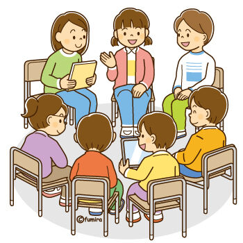 椅子に座って話をする女の子のイラスト