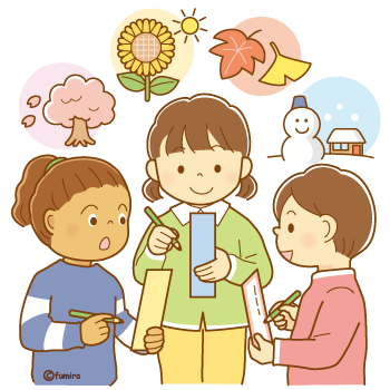 俳句を考えている子どもたちのイラスト350