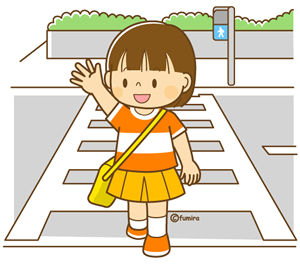 横断歩道をわたる女の子のイラスト
