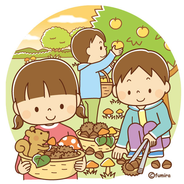 クリップアート くりひろい キノコ狩りをするこどもたちのイラスト 子供と動物のイラスト屋さん イラストレーターわたなべふみ のブログ