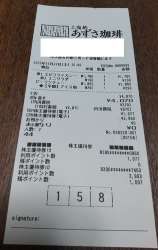 ★株主優待★ 優待消化 あずさ珈琲（クリエイトレストランツ）！