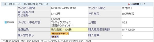 ★IPO★ 558A   SQUEEZE  抽選結果 ！