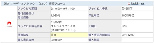 ★IPO★ 621A  オーディオストック   抽選結果 ！