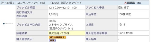 ★IPO★ 476A    辻・本郷ITコンサルティング  抽選結果！