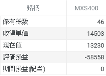 MXS400 と 銘柄