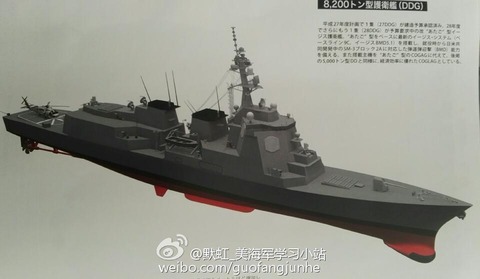今年建造予定の駆逐艦27DDG、中国軍駆逐艦052Dを大きく超え排水量が1万トン超え
