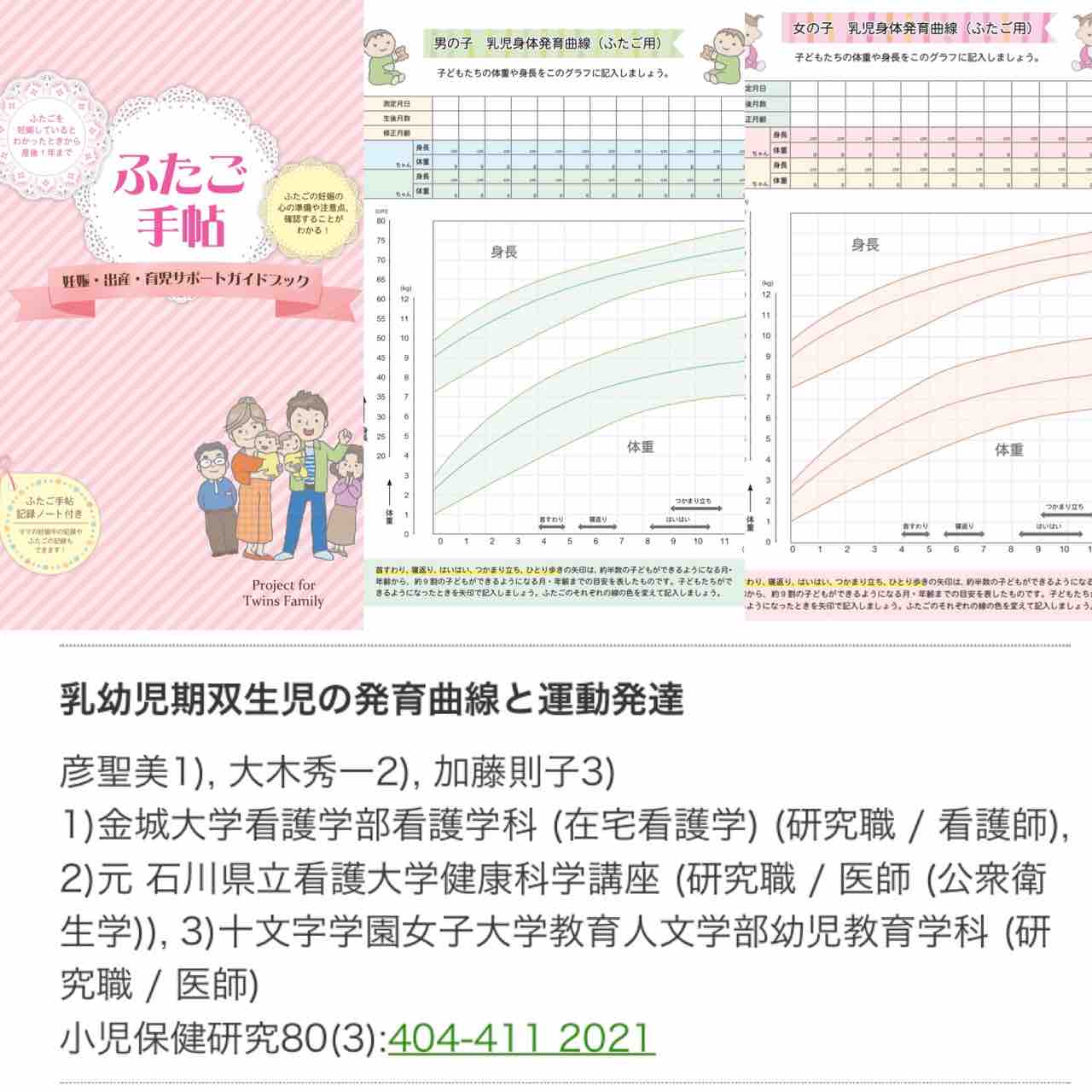 ふたごの身体発育曲線と運動発達について論文発表されました ふたご手帖プロジェクト