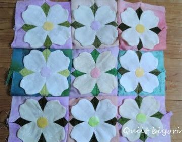 ハナミズキ タペストリー パッチワーク ハンドメイド 大サイズ