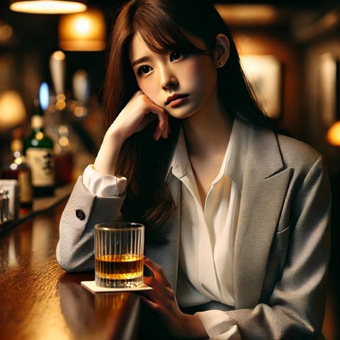 A_wearing_a_white_blouse_and_gray_pantsuit