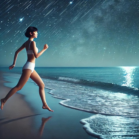 A_serene_beach_setting_at_night_with_waves_gently_