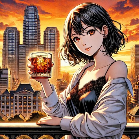 A_beautiful_young_Japanese_woman_standing_on_a_bal