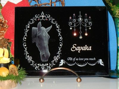 ☆ペット写真彫刻　名入れ「黒ガラスプレート」☆