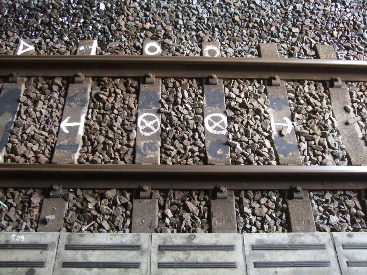 丸の中にバツや矢印が付いた枕木 花咲かすおじさん