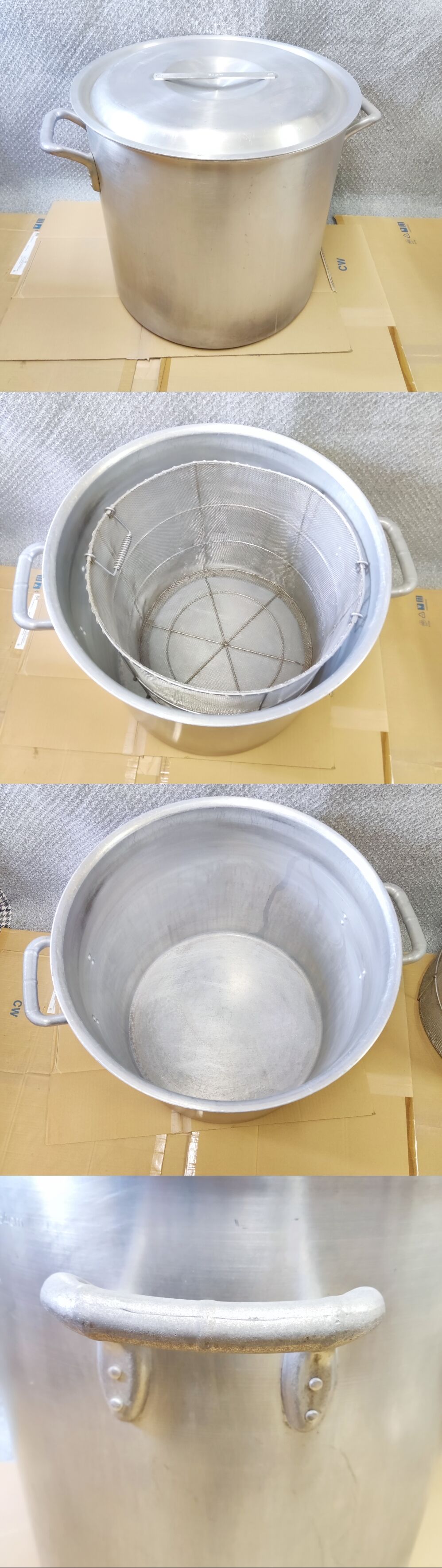 岐阜 即日発 ★ 業務用 アルミ 寸胴鍋 54cm 両手鍋 スープ取ザル 蓋付き ラーメン スープ カレ 煮込み料理 厨房機器 中古 クリーニング済み