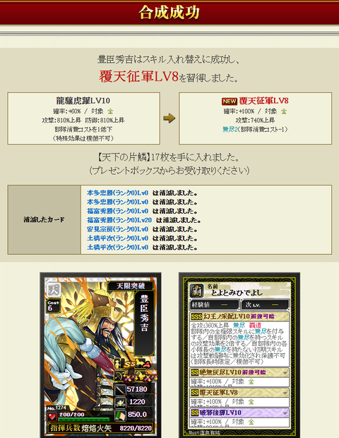 かげ秀吉付けかえ結果