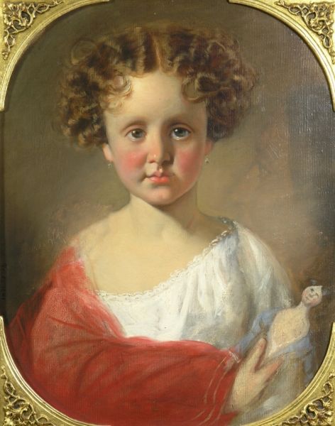 人形を持つ少女の肖像 ピーター・フェンディー作