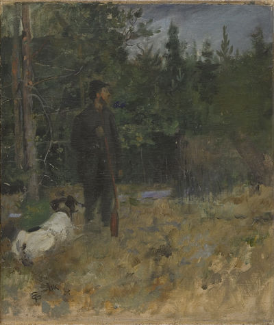 1884  Jeger_i_skogen_ved_Ask森の狩人