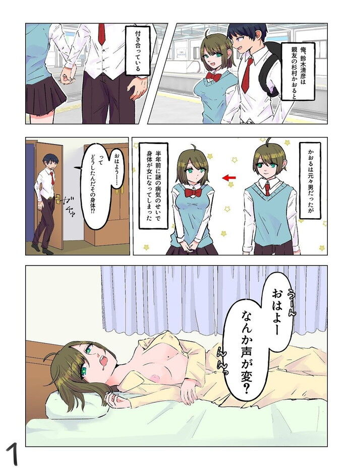 同人エロ漫画・女体化した親友と入れ替わりのトップ画像