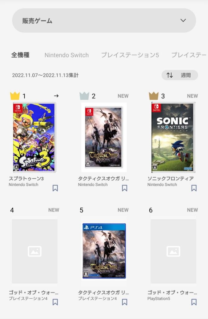 【TSUTAYA】1位スプラ3 2位タクティクスオウガSwitch 3位ソニックSwitch 【TSUTAYA】1位スプラ3 2位タクティクスオウガSwitch 3位ソニックSwitch