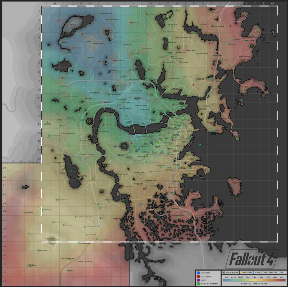 Fallout4 エネミーレベルマップやミニッツメン迫撃砲支援マップなどゲームプレイに役立つマップあれこれ ゲーム攻略のまるはし
