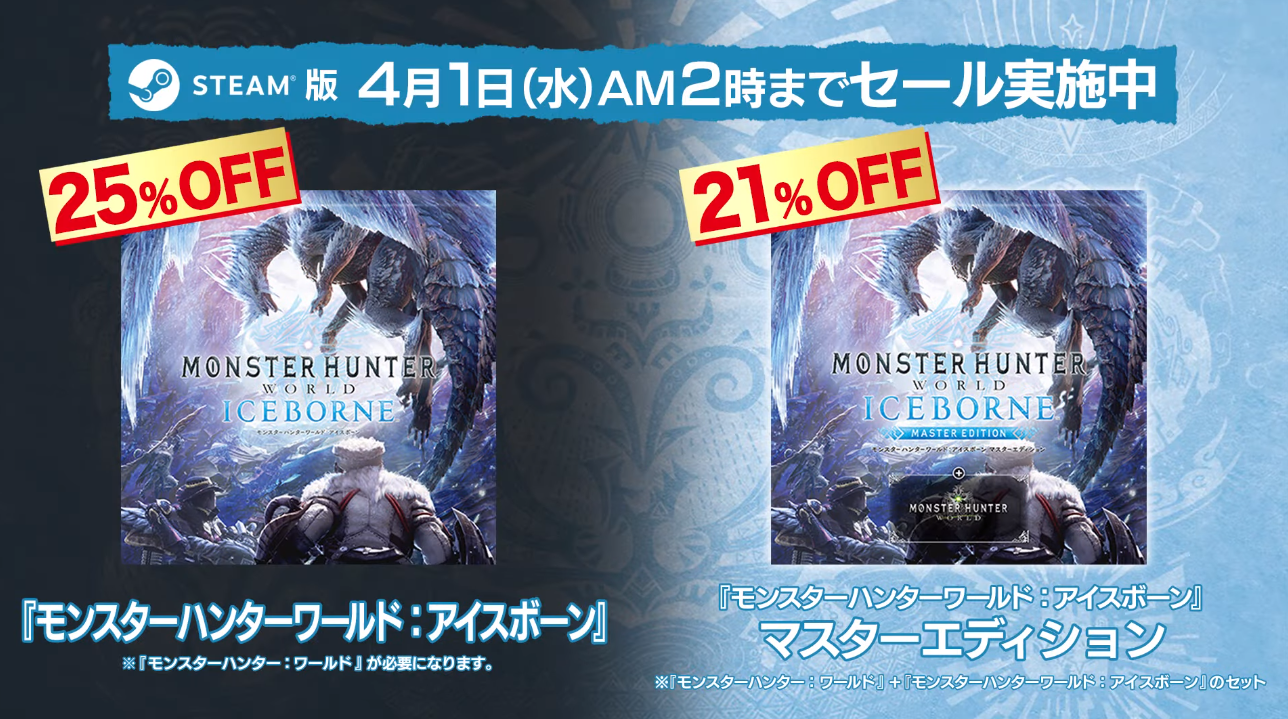 Mhwアイスボーン Steamで最大25 オフのセールを実施中 4月1日まで ゲーム攻略のまるはし