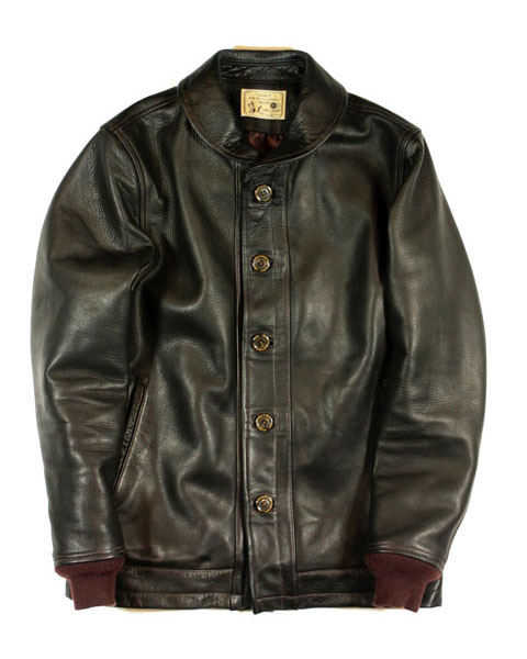 Varde77 レザージャケット 熊ジャン 襟付き リブ シボ革 ブラック 1
