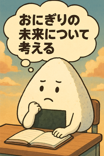 未来のおにぎりをテーマにした幻想的なビジ
