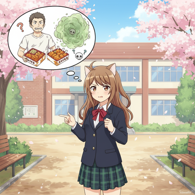 「あの兄ちゃん唐揚げ弁当ばかり食べてる。気持ち悪いよ。」