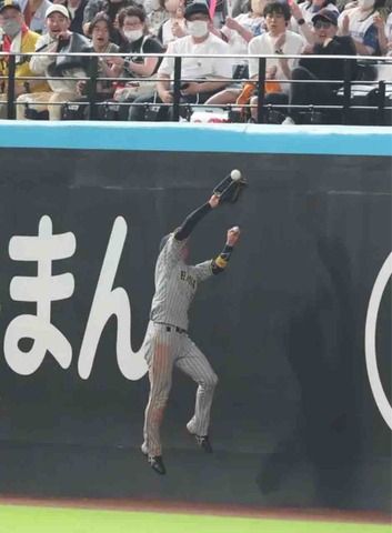 【阪神】“フェンス際の魔術師”近本光司がジャンプで飛球を好捕！長打防ぎ先発才木浩人を助ける