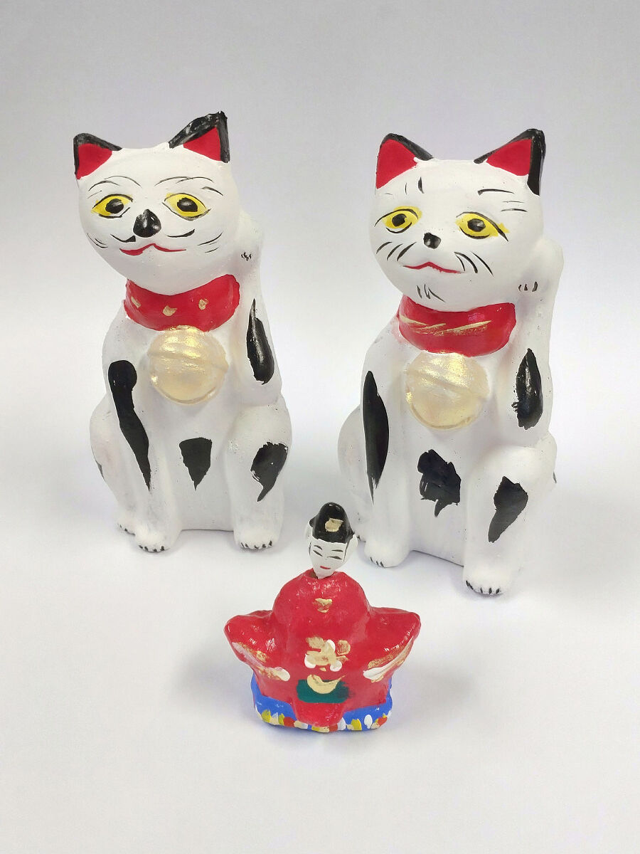招き猫と天神（久米土人形） : かなうらへんろ